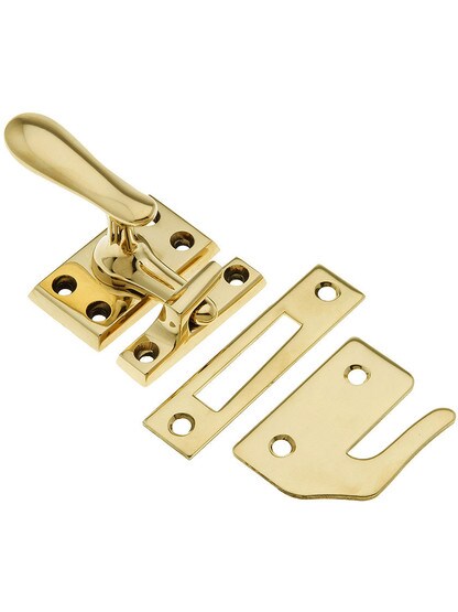 Large Solid Brass Casement Latch in Unlacquered Brass.